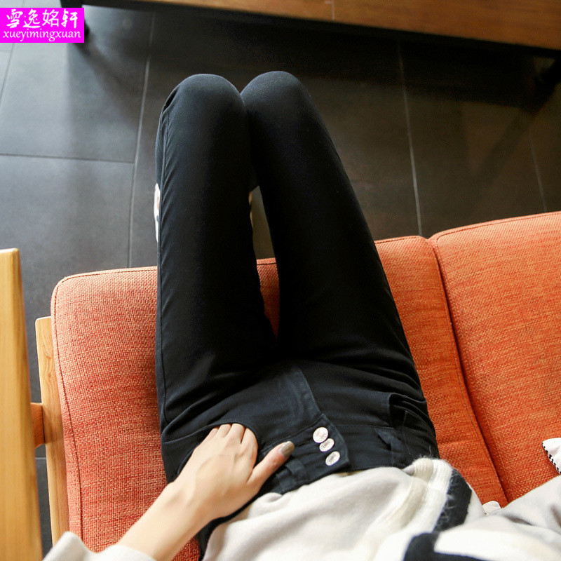 雪逸姳轩新款2017高腰牛仔裤女士小脚九分裤