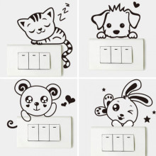 卡通可爱猫咪黑白萌萌开关贴纸自粘壁纸搞笑创意墙贴画卧室儿童房