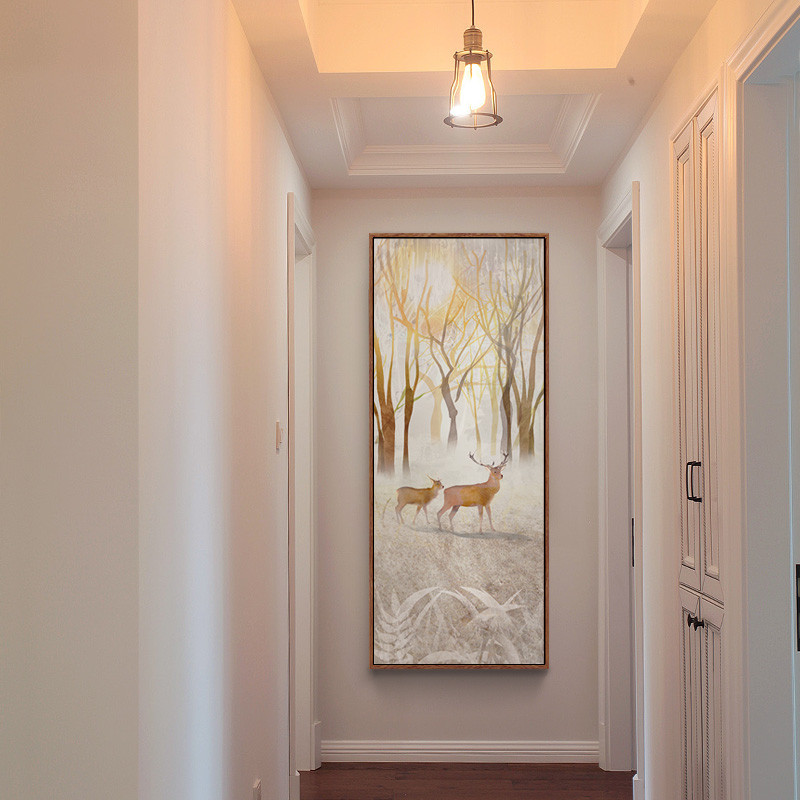 孔雀单幅客厅壁画 招财装饰画 现代简约玄关走廊过道竖版挂画