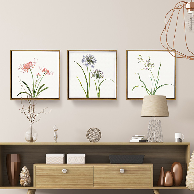 客厅现代装饰画房间墙壁挂画壁画三联画沙发背景墙清新手绘花朵草