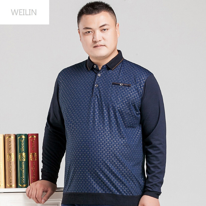 WEILIN大码男装长袖T恤翻领中老年男士大码胖