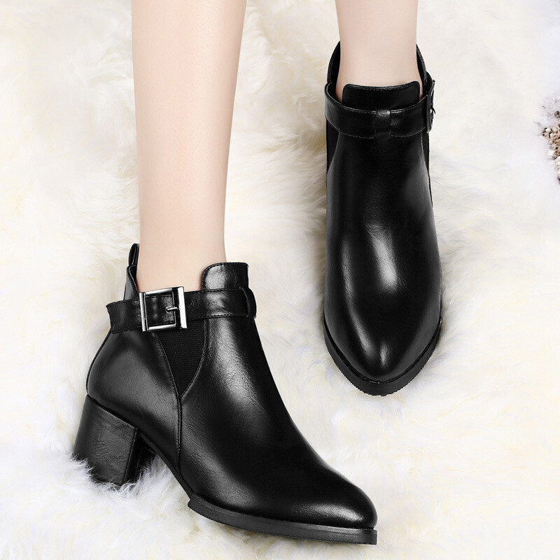 千娇蝶短靴粗跟马丁靴女秋季2017新款冬鞋韩