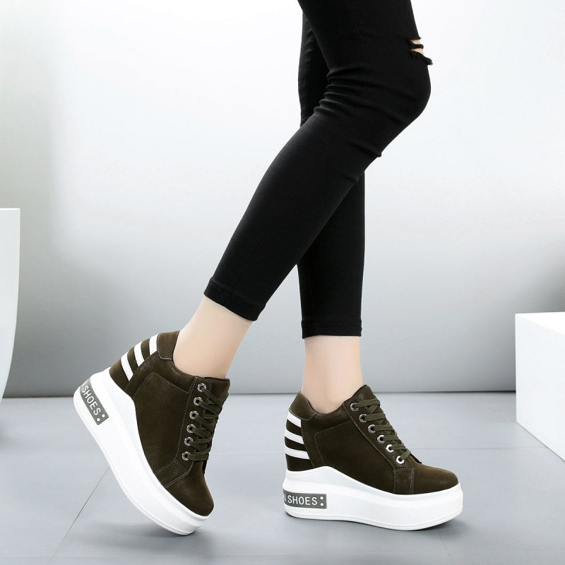 新款厚底内增高女鞋小白鞋12cm超高跟小码34