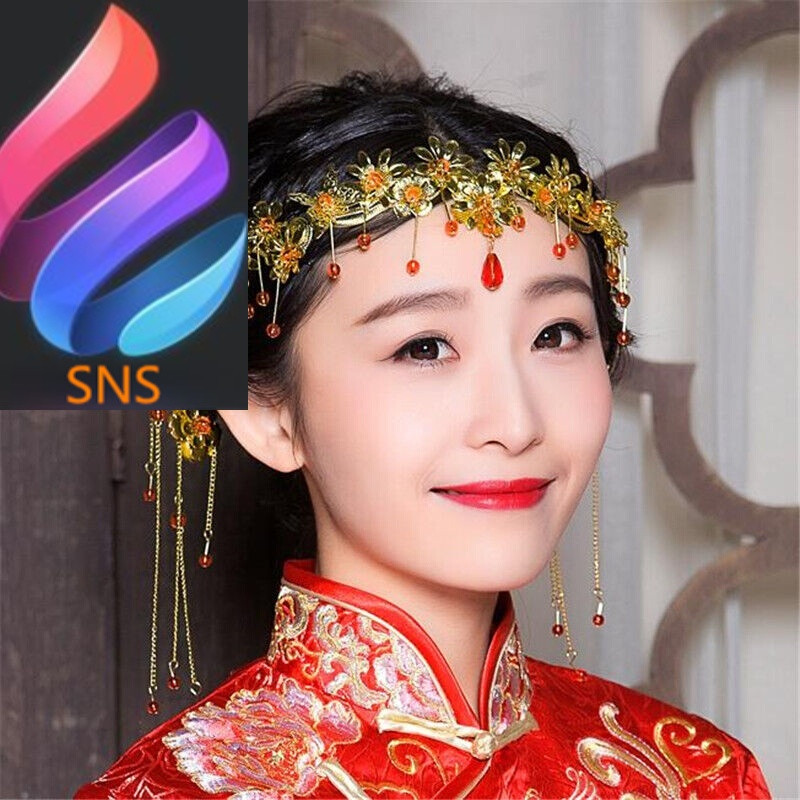 头饰套装凤冠中式新娘红色古装发饰流苏龙凤褂结婚配饰品