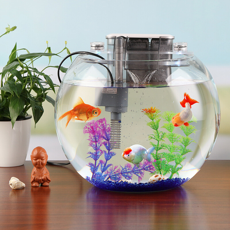 办公室客厅桌面圆形圆柱形玻璃鱼缸乌龟缸水培花瓶中型透明金鱼缸