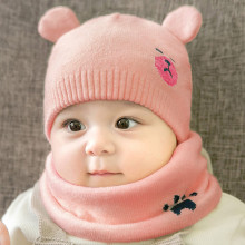秋冬女宝宝帽子0童帽婴儿围脖3小孩6-12个月男新生儿胎帽1岁冬季