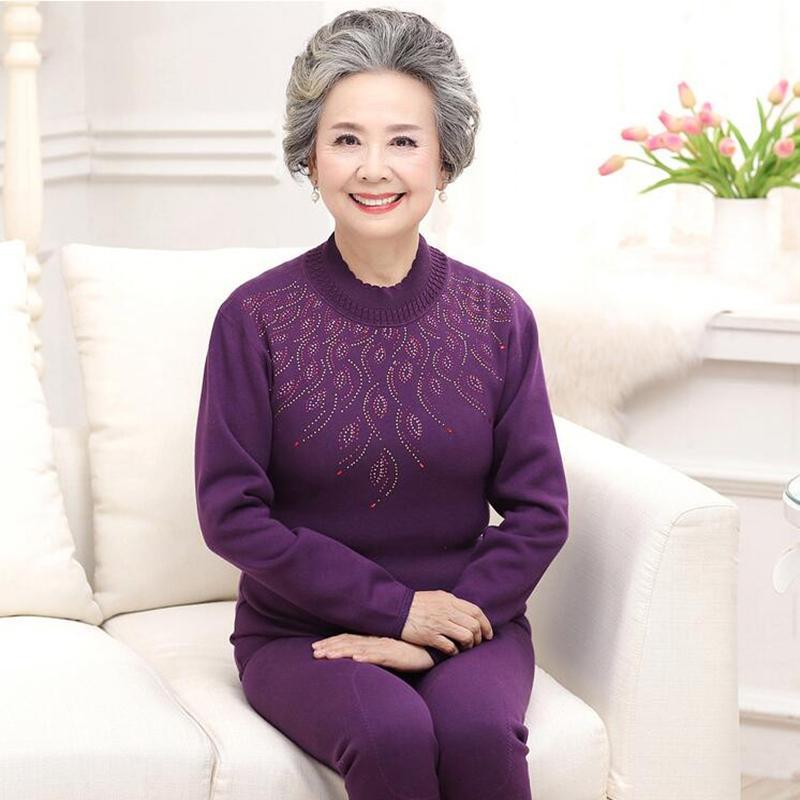 中老年保暖内衣男女加绒加厚奶奶60-70-80岁妈妈老人纯棉套装冬季