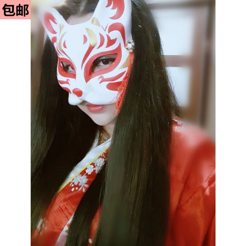 猫脸面具手绘 日式和风狐狸 动漫同款男女半脸猫cosplay化妆舞会