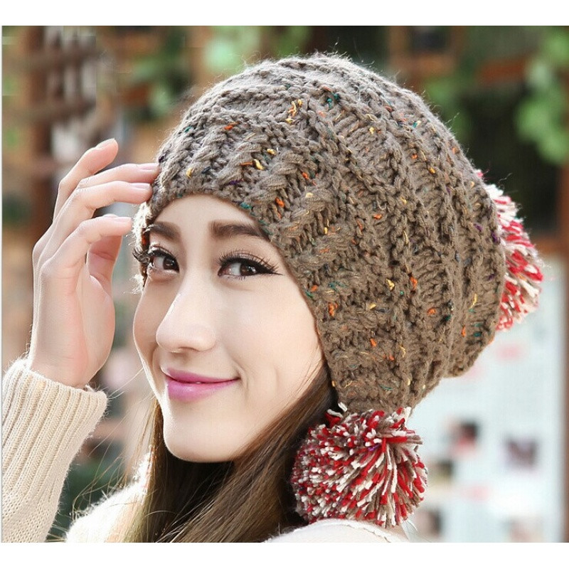 新款秋冬季女士韩版可爱球球针织帽 遮耳护耳保暖毛线帽子