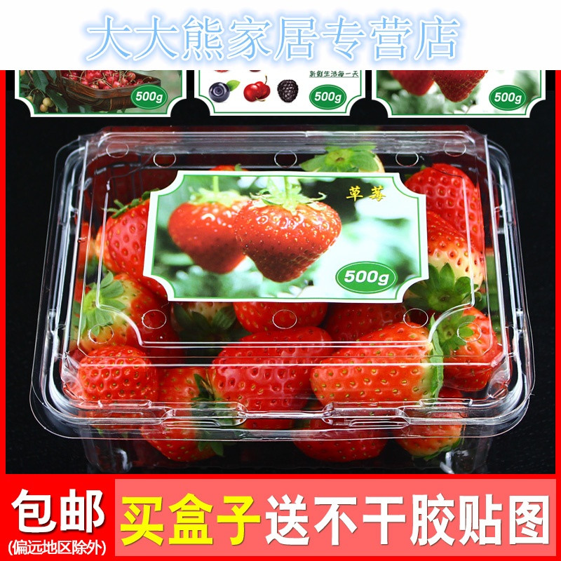 一次性水果保鲜盒 带盖盒子 樱桃草莓塑料包装盒透明加厚1斤装