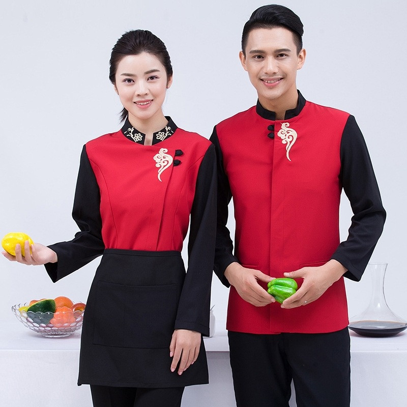 中餐厅服务员工作服套装 可定制男女同款,颜色面料可自选