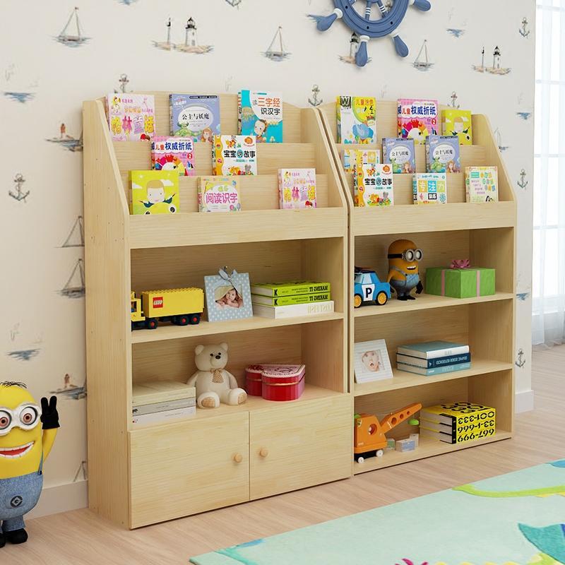儿童卡通书柜学生小书架玩具架置物架实木幼儿园宝宝落地绘本书架