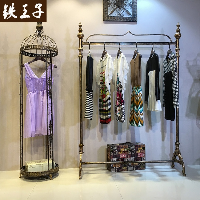 服装店衣架展示架 欧式复古铁艺落地式陈列架男女装货架铁艺