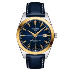 天梭(TISSOT)Gentleman 绅士皮革蓝色表盘时尚经典男士机械手表