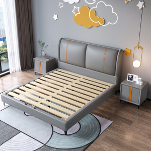 宜木雅居 皮床现代简约软靠皮艺床主卧1.5米大床小户型齐边床科技布1.2m儿童床储物