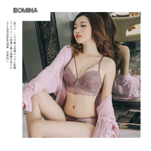 波迷娜(BOMINA)品质保障同款无钢圈蕾丝文胸套装美背小胸罩聚拢舒适透气内衣内裤