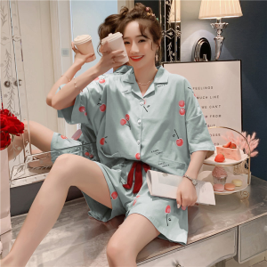 波迷娜（BOMINA)女生春夏套装2021新款睡衣女夏薄款棉短袖女夏学生韩版宽松可爱夏天套装两套服