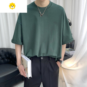 FISH BASKET300g小领口高级感短袖t恤男季韩版宽松美式高街纯色体恤男
