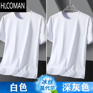 HLCOMAN~纯白色冰丝短袖男t恤夏季薄款速干上衣男装圆领打底体恤