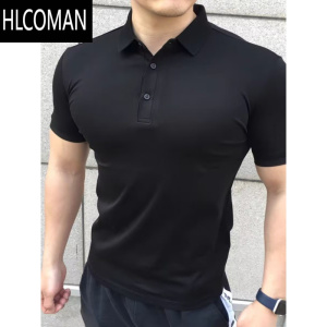 HLCOMAN男士纯色运动t恤健身教练短袖polo衫紧身弹力跑步训练健身速干衣