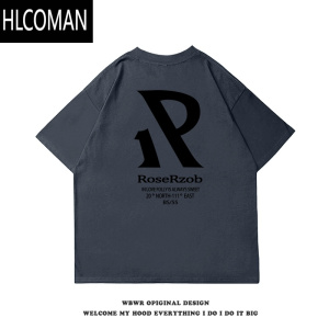 HLCOMAN美式简约设计字母印花短袖T恤男夏季潮牌宽松百搭260g打底衫