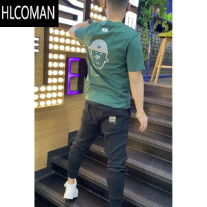 HLCOMAN夏季新款卡通印花简约短袖T恤男潮牌青年韩版修身潮流半袖打底衫