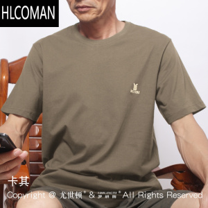 HLCOMAN中年男士短袖T恤圆领纯色宽松大码爸爸装中老年汗衫夏季半袖