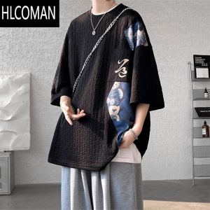 HLCOMAN新中式男装t恤中国风短袖刺绣高级感工装夏季美式7七分袖卫衣