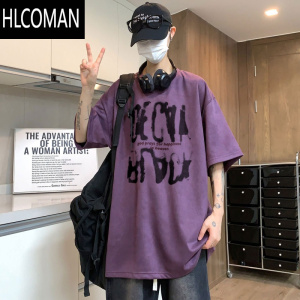 HLCOMAN绒短袖t恤男款夏季美式复古潮牌痞帅性张力穿搭半袖体恤