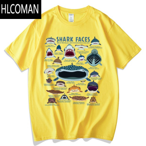 HLCOMAN海洋动物鲨鱼SHARK艺术卡通短袖T恤宽松欧版男女宽松亲子