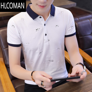 HLCOMAN2024新款男士短袖t恤夏季潮牌有领半袖衬衫领衫ins上衣服