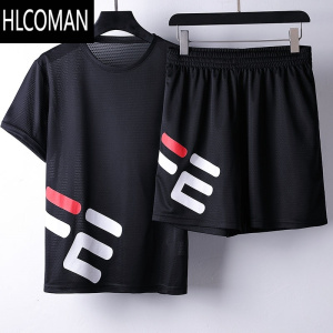HLCOMAN冰丝短袖T恤男孩初中学生篮球服套装青少年大童夏装一套运动球衣