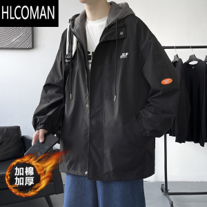 HLCOMAN青少年假外套男痞帅潮牌学生宽松大码工装冲锋夹克衣服