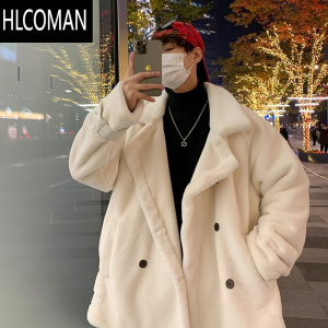 HLCOMAN羔绒棉服外套男冬季新款美式复古加绒加厚棉衣韩系棉袄