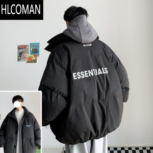 HLCOMAN棉服羽绒服男士冬季加厚黑色2024新款面包服痞帅潮牌立领棉衣外套