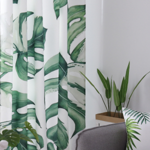 北欧风绿植芭蕉叶子落地窗帘客厅加厚棉麻清新绿色成品窗帘半遮光