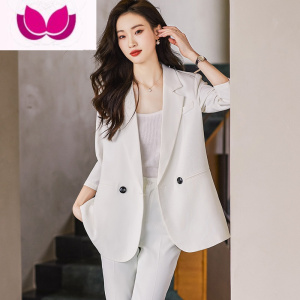 七斓休闲西装外套女大码夏季薄款韩版高级感职业装白色小西服套装