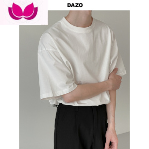 七斓DAZO 短袖T恤男夏季精梳棉五分袖上衣宽松百搭圆领纯白色t潮