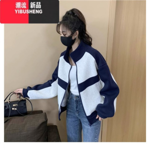YIBUSHENG韩系休闲立领粉色棒球服外套女春秋2023年设计感美式复古夹克