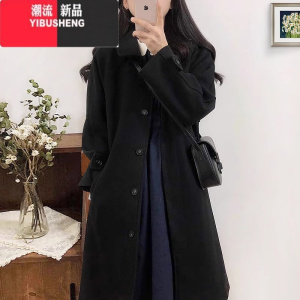 YIBUSHENG赫本风黑色毛呢外套女装2023年新款韩版小个子中长款呢子大衣