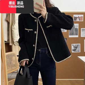 YIBUSHENG大码黑色小香风外套女2023春新款法式高级感显瘦气质正肩上衣