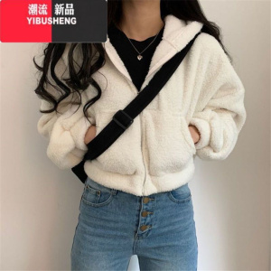 YIBUSHENG2023新款冬季韩版短款羊羔绒保暖拉链外套女加厚加绒开衫学生上衣