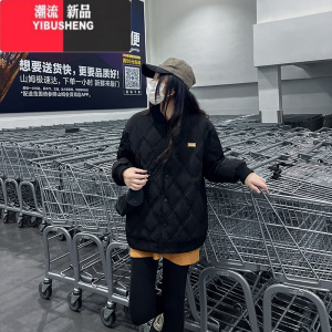 YIBUSHENG菱格棉衣女2023年新款韩系小众oversize羽绒棉服男女棒球外套