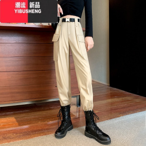 YIBUSHENG工装裤女季2023新款美式复古高腰显瘦薄款黑色小个子休闲束脚裤