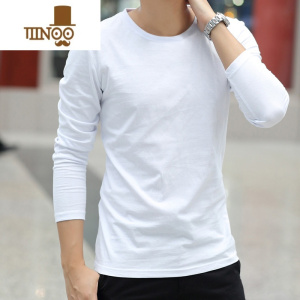 YANXU男士长袖T恤潮流纯色白色体桖秋衣上衣服内搭秋季加绒打底衫