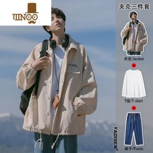 YANXU日系cityboy廓形工装夹克穿搭配一整套男装三件套灯芯绒外套