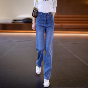 SHANCHAO牛仔裤女2023年新款筒窄版裤子宽松显瘦女裤复古高腰垂感阔腿裤