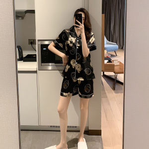 SHANCHAO小熊睡衣女款冰丝长袖女生网红风家居服薄天大码套装