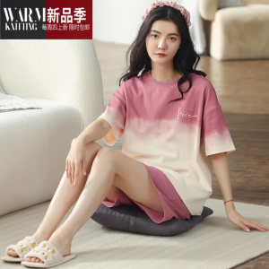 SHANCHAO睡衣女2022年新款短袖夏季薄款套装大码家居服天