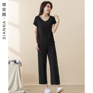 SHANCHAO睡衣女士夏季短袖九分裤薄款莫代尔2023年新款家居服套装可外穿